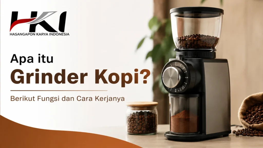 Ilustrasi Gambar Apa itu grinder kopi? Ilustrasi fungsi dan cara kerja grinder kopi untuk menggiling biji kopi secara merata.