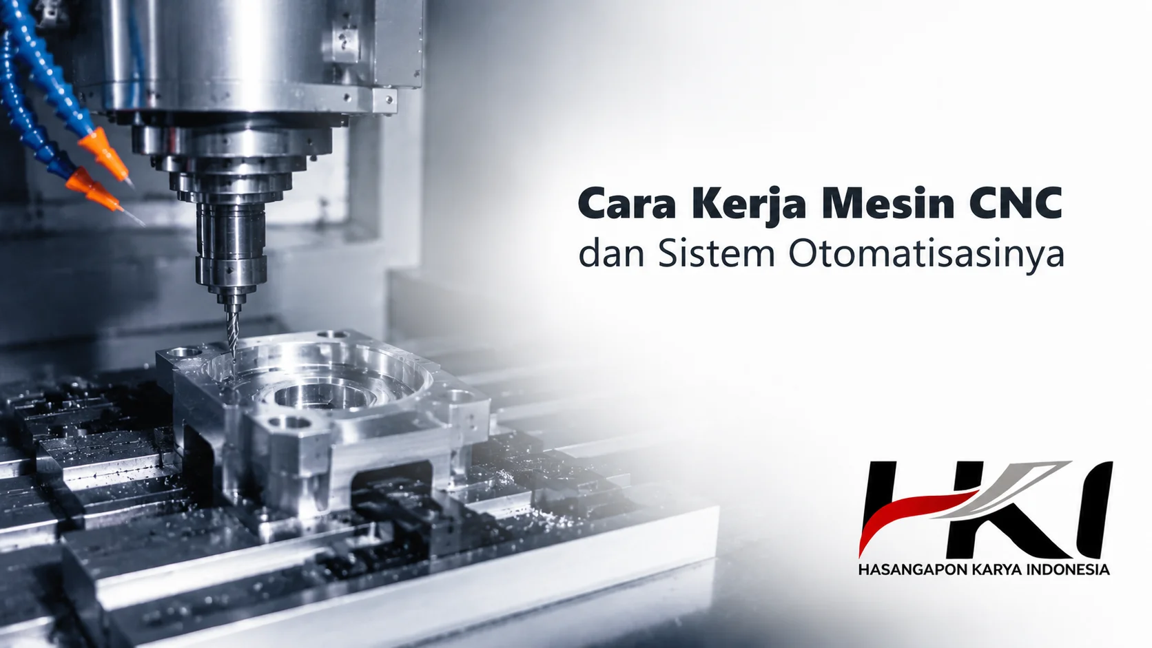 Mesin CNC sedang memproses komponen logam secara otomatis dengan presisi tinggi menggunakan sistem kontrol digital di lingkungan manufaktur