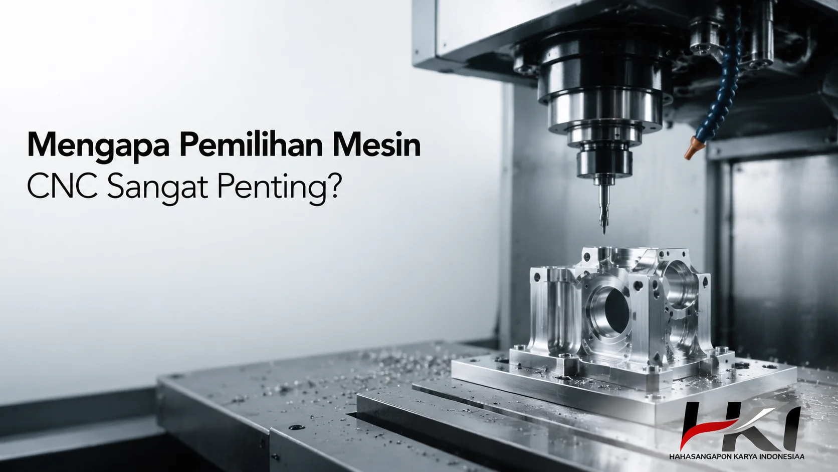 Mesin CNC milling sedang memproses komponen logam presisi sebagai ilustrasi pentingnya memilih mesin CNC yang tepat untuk meningkatkan efisiensi produksi