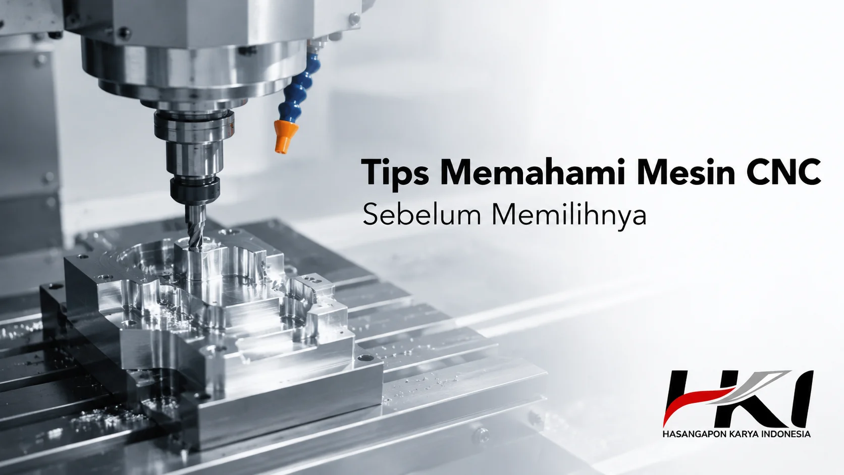 Mesin CNC milling sedang memproses komponen logam presisi di lingkungan manufaktur modern untuk meningkatkan kualitas hasil produksi