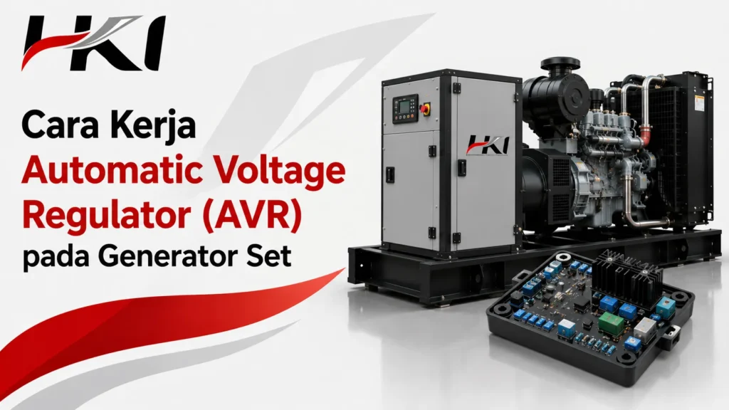 Ilustrasi AVR genset dan fungsinya yang menunjukkan cara kerja Automatic Voltage Regulator dalam menjaga kestabilan tegangan pada generator set.