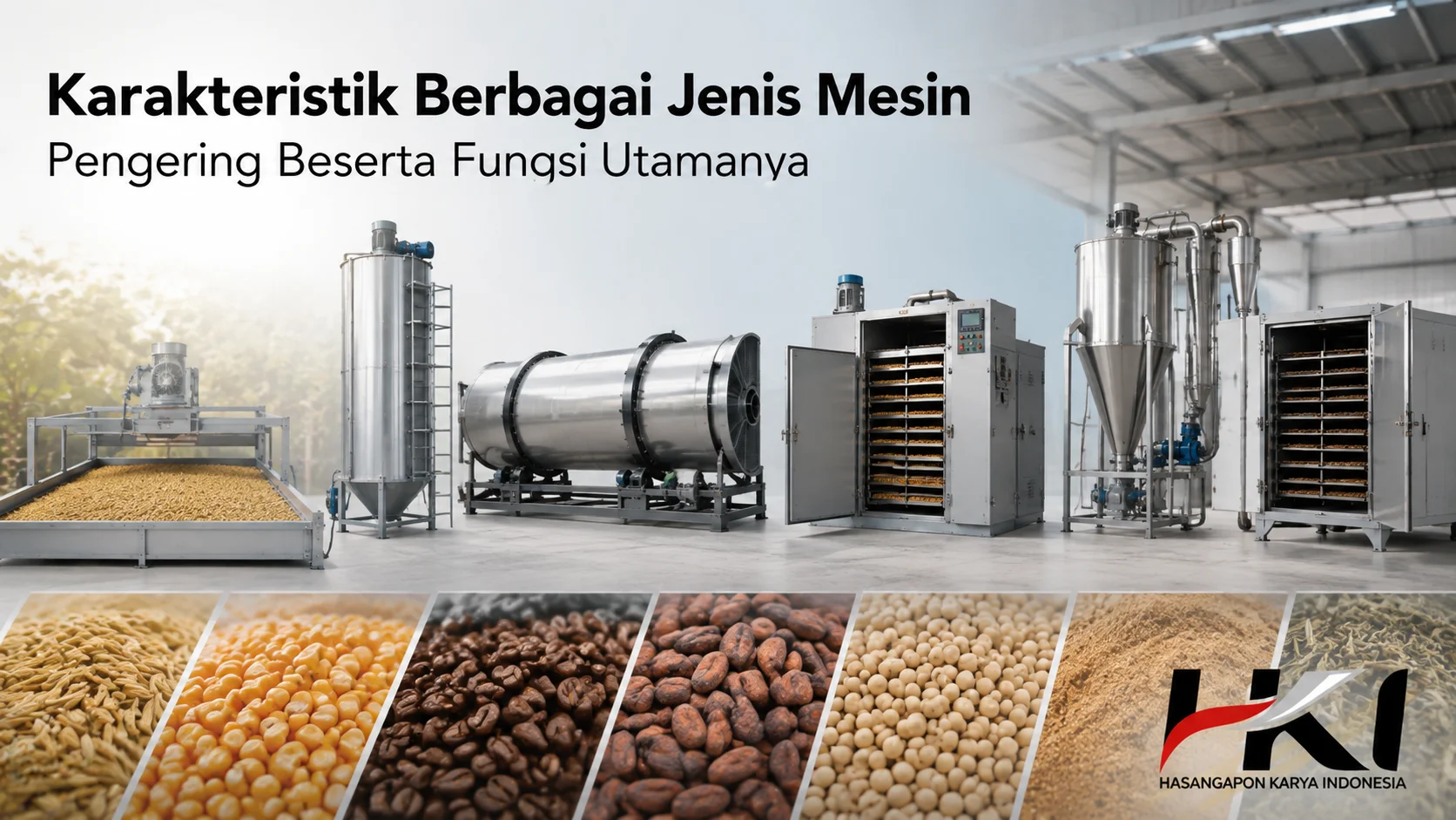 Mesin pengering hasil pertanian berbagai tipe untuk proses pengeringan gabah, jagung, kopi, kakao, dan komoditas pertanian secara efisien