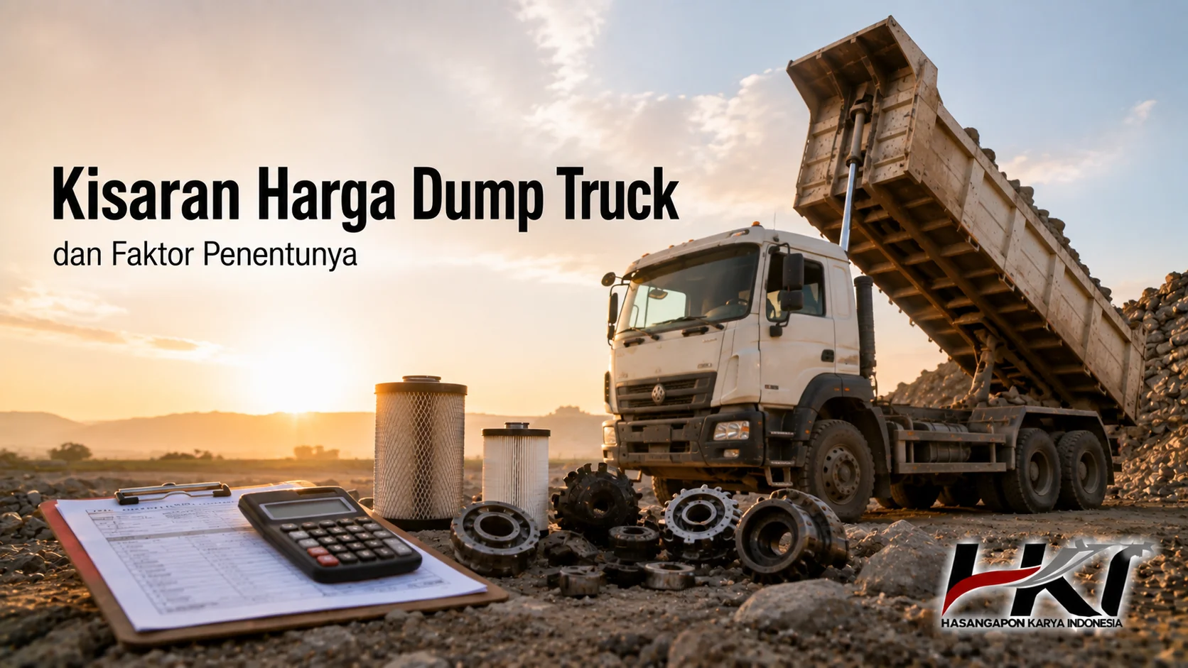 Dump truck di area industri yang menggambarkan kisaran harga berdasarkan kapasitas, spesifikasi, dan kebutuhan operasional