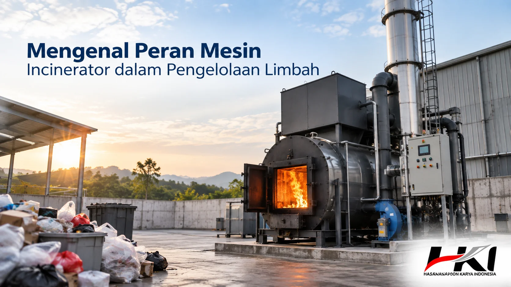 Mesin incinerator industri untuk pengelolaan limbah dalam fasilitas pengolahan.