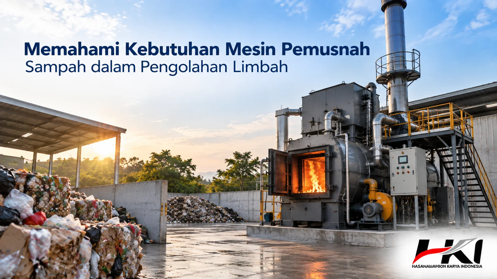 Mesin pemusnah sampah industri untuk pengolahan limbah.