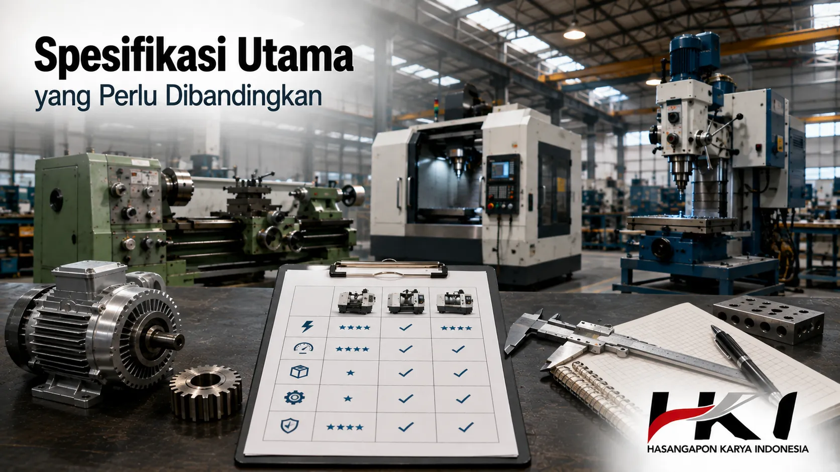 Spesifikasi utama mesin industri yang perlu dibandingkan sebelum pengadaan.