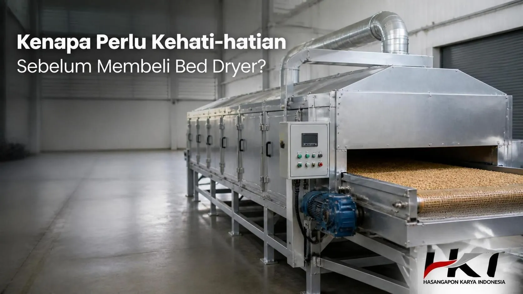 Mesin bed dryer di fasilitas pengolahan hasil pertanian.